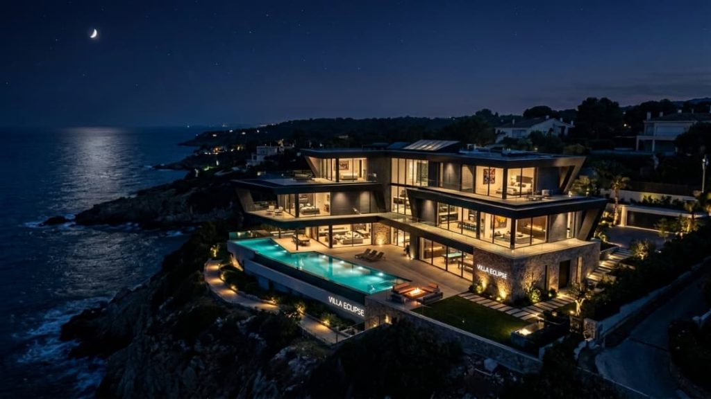 Cinematic Night Architectural Photography of a Luxury Mallorca Mansion for Single-Property Websites